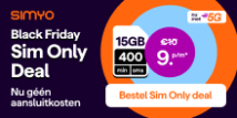 Simyo - 15GB + 400 min/sms: Voor slechts €9 black friday deals