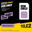 Tele2 - Mobiel - Sim Only UNL/200 min €25 p/m + geen aansluiten black friday deals