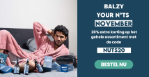 BALZY - Gebruik de code NUTS20 voor 20% korting op alles in de webshop black friday deals
