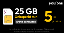 Youfone - Youfone Sim Only 25GB + onbeperkt min/sms + gratis aansluiten black friday deals