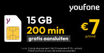 Youfone - Sim only 15GB + 200 min + gratis aansluiten black friday deals