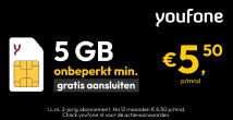 Youfone - Sim only 5GB + onbeperkt bellen/sms black friday deals